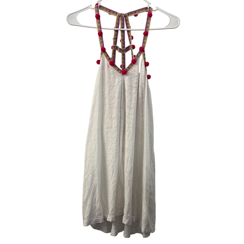 Pitusa White Pima Cotton Pom Pom Cage Back Mini Dress Beach Cover Up Standard
